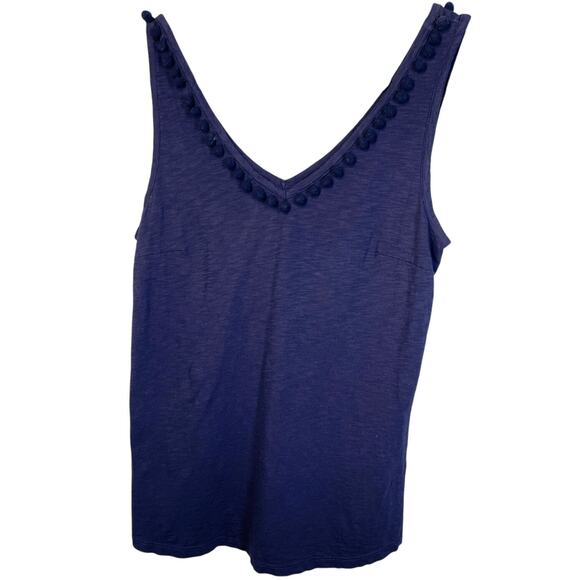 Lilly Pulitzer Blue Pima Cotton Pom Pom Trim Tank Top Small - Picture 1 of 6